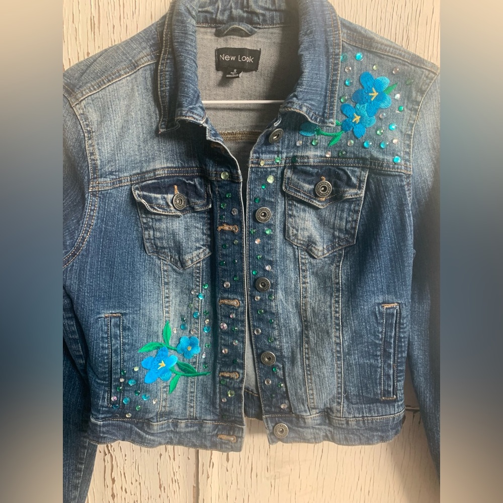 Boho Cropped Embellished Denim Jacket
